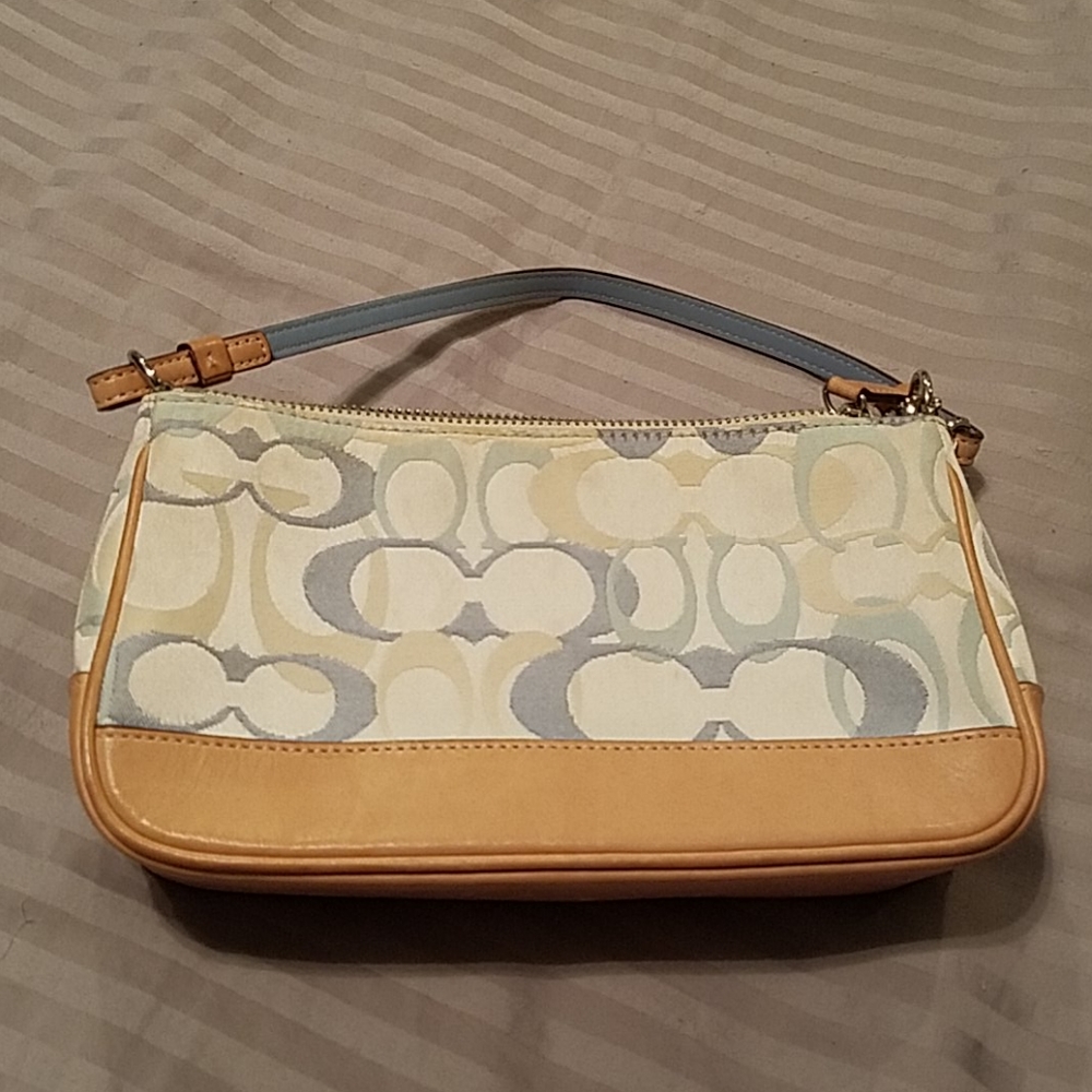 Coach purse blue tan vintage signature